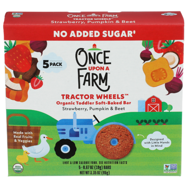 Once Upon A Farm Organic Strawberry, Pumpkin & Beet Tractor Wheels Toddler Soft Baked Bar 5 Pack