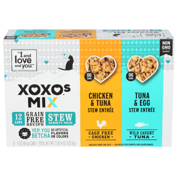 I And Love And You Chicken & Tuna, Tuna & Egg XOXOs Mix Stew Variety 12 Pack