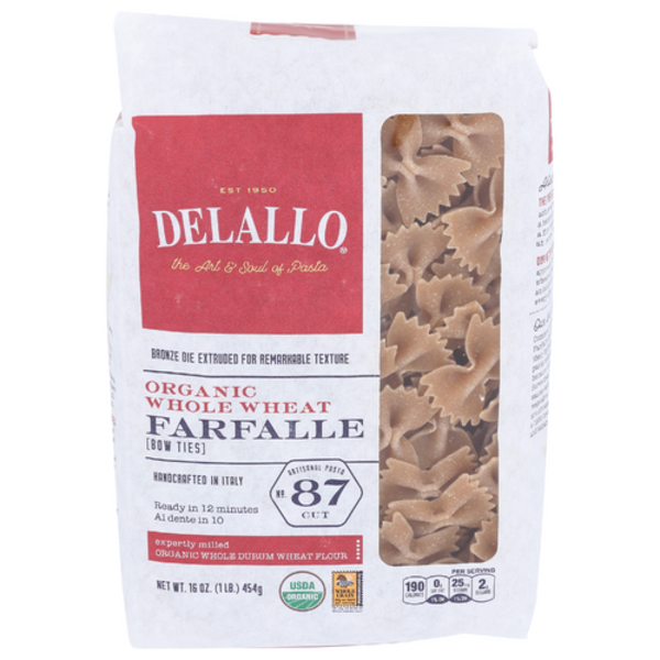 Delallo Organic Whole Wheat Farfalle Pasta