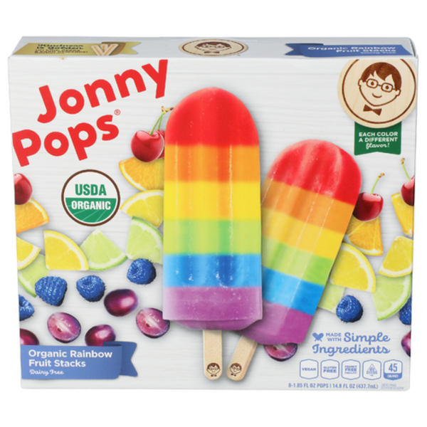 Jonny Pops Organic Rainbow Fruit Stacks Frozen Bars 8 Pack