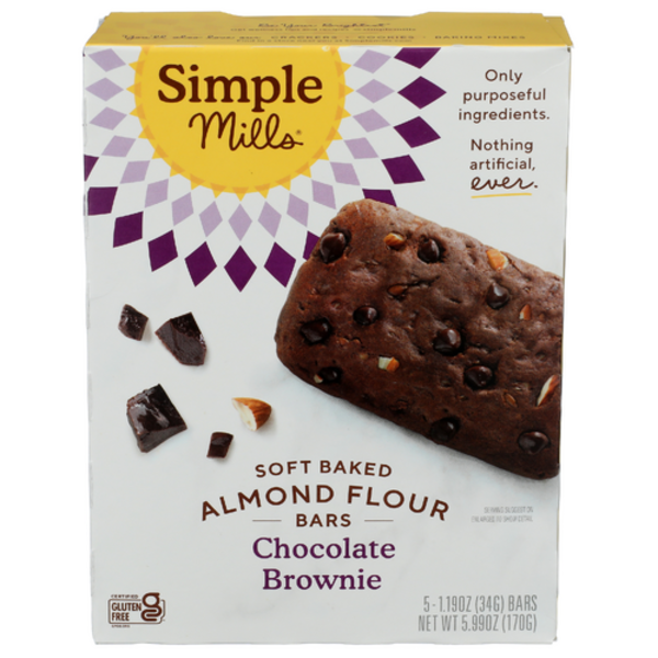 Simple Mills Chocolate Brownie Soft Baked Almond Flour Bars 5 Pack