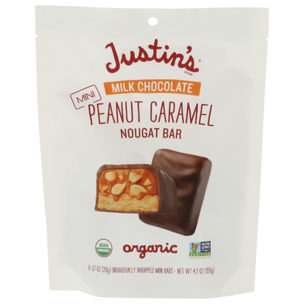 Justin's Organic Mini Milk Chocolate Peanut Caramel Nougat Bars 6 Pack Pouch