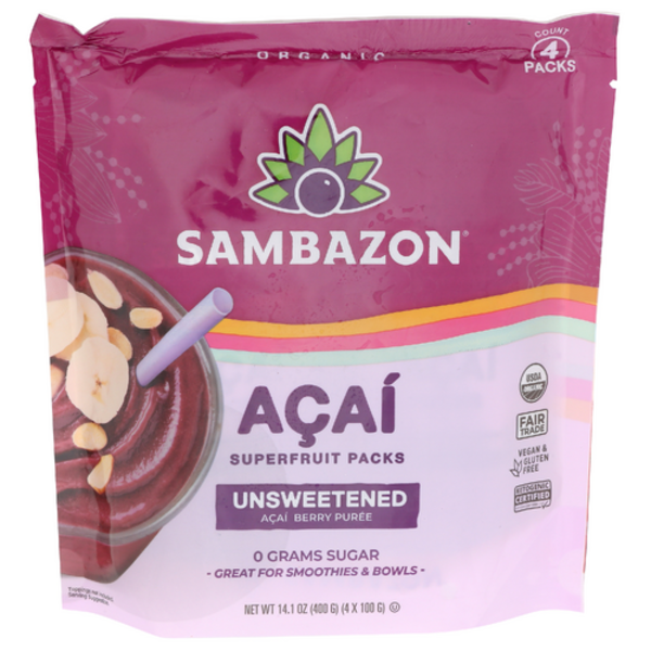 Sambazon Organic Acai Pure Unsweetened Superfruit Smoothie 4 Pack