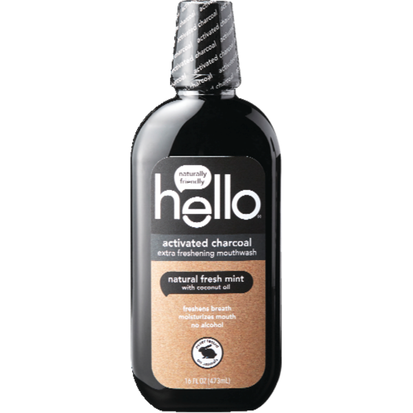Hello Natural Fresh Mint Activated Charcoal Mouthwash