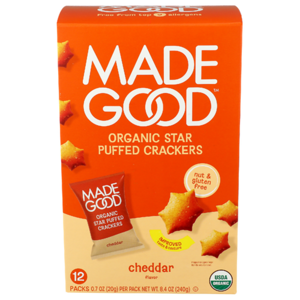 Madegood Organic Cheddar Star Puffed Crackers 12 Pack