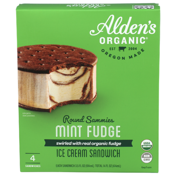 Alden's Organic Mint Fudge Ice Cream Sandwiches 4 Pack