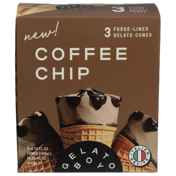 Gelato Boy Italian Coffee Chip Fudge-Lined Gelato Cones 3 Pack