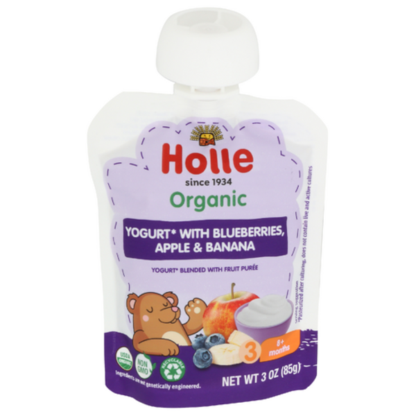 Holle Baby Food Organic Blueberry Apple & Baa Puree Stage 3 Yogurt Pouch