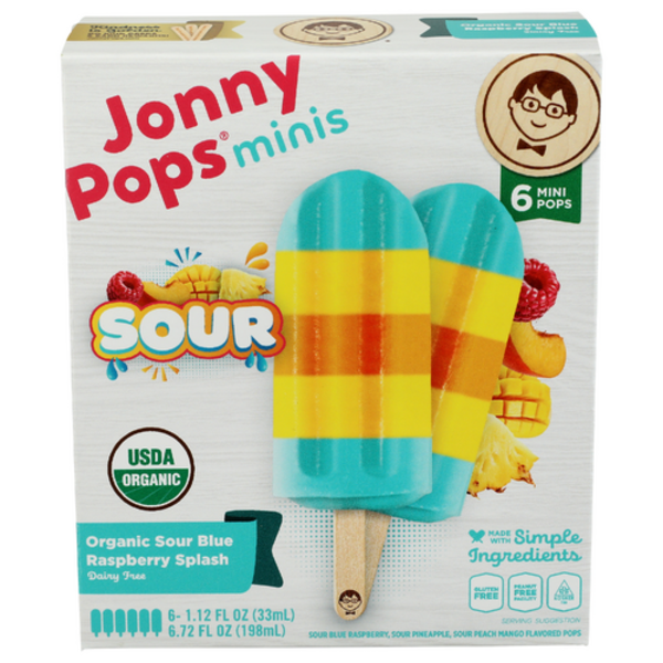 Jonny Pops Organic Sour Blue Raspberry Splash Frozen Bars 6 Pack