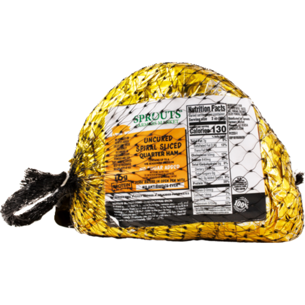 Sprouts Uncured Quarter Spiral-sliced Ham, No Added Sugar, No Antibiotics Ever, 4 - 6 lb., Limit 2